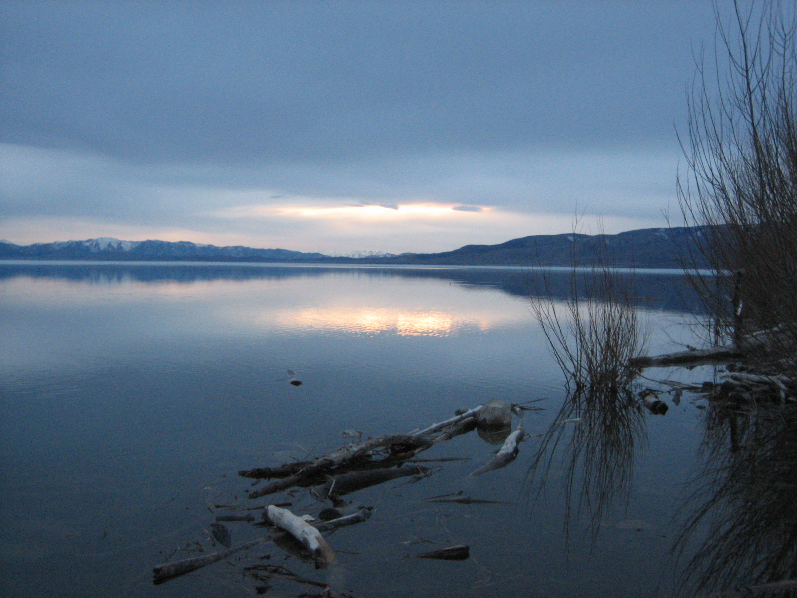 Sun setting on a lake near Salt Lake City